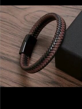 Men's Braided Vegan Leather Bracelet - Brown & Black